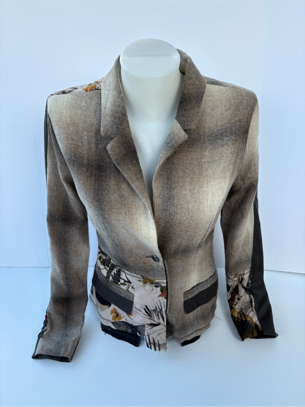 Art Point Avant-Garde Wool Patchwork Asymmetric Jacket Blazer Small - Made in EU